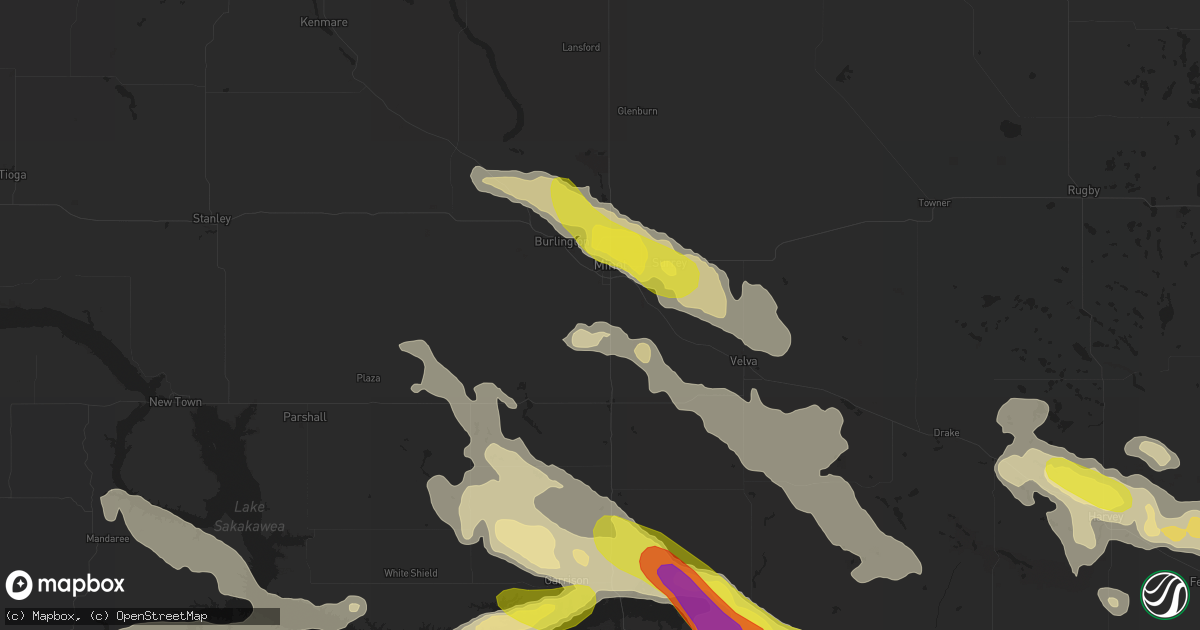 Hail map in Minot, ND on August 4, 2019