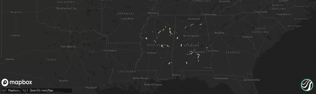Hail map in Mississippi on August 4, 2019