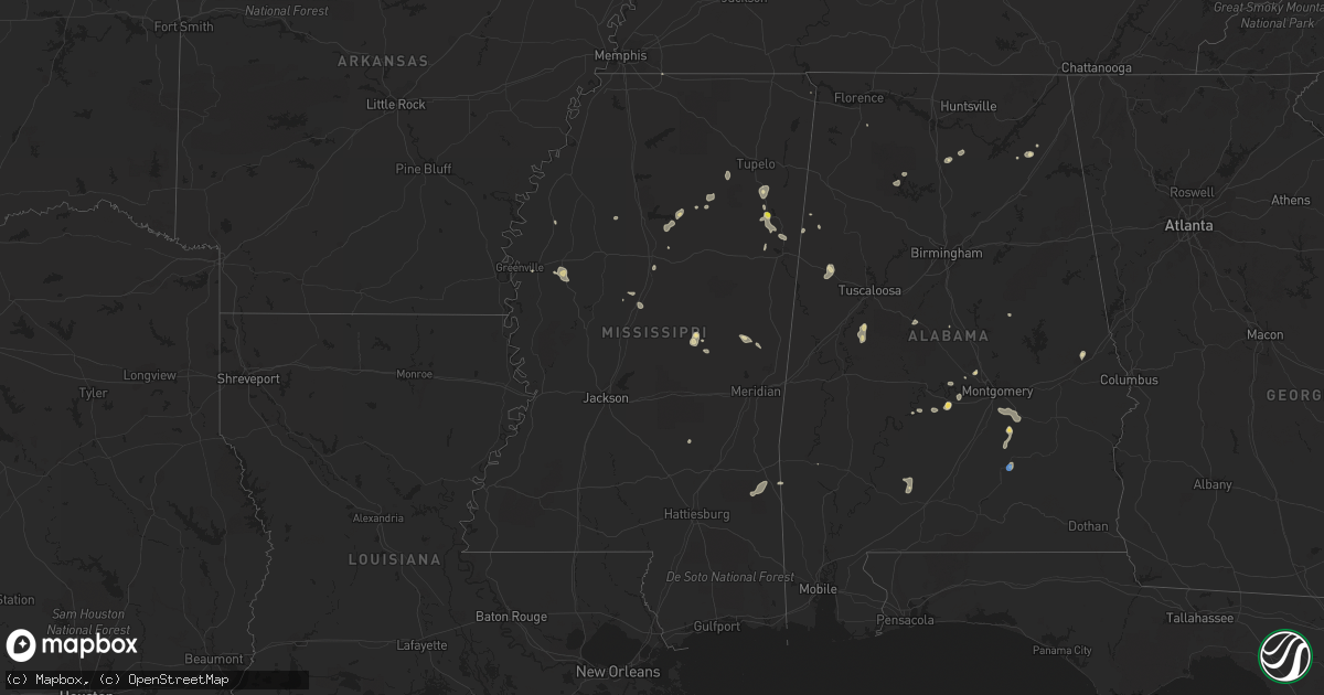 Hail map in Mississippi on August 4, 2019