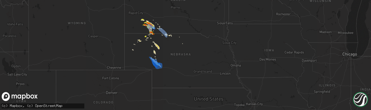 Hail map in Nebraska on August 4, 2019