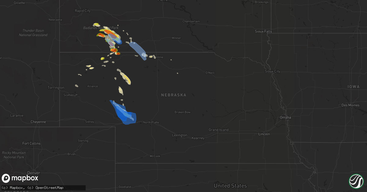 Hail map in Nebraska on August 4, 2019