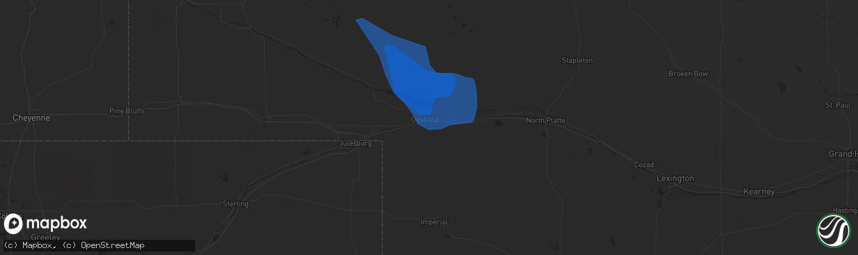 Hail map in Ogallala, NE on August 4, 2019