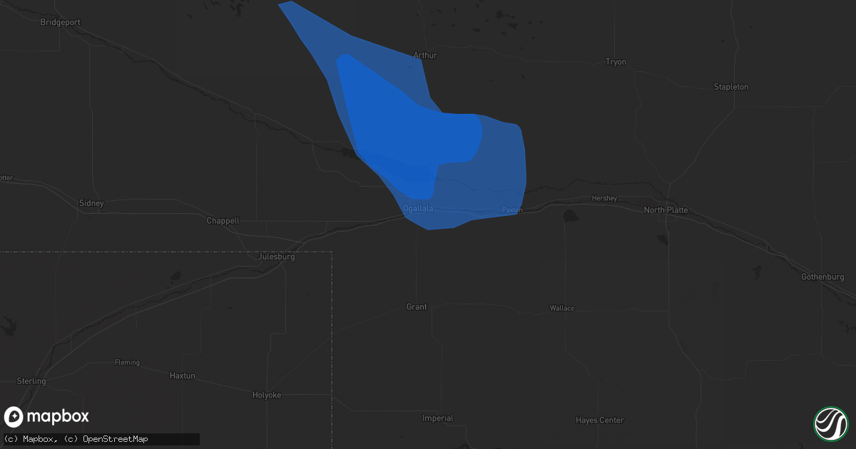 Hail map in Ogallala, NE on August 4, 2019