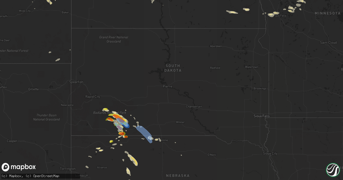 Hail map in South Dakota on August 4, 2019