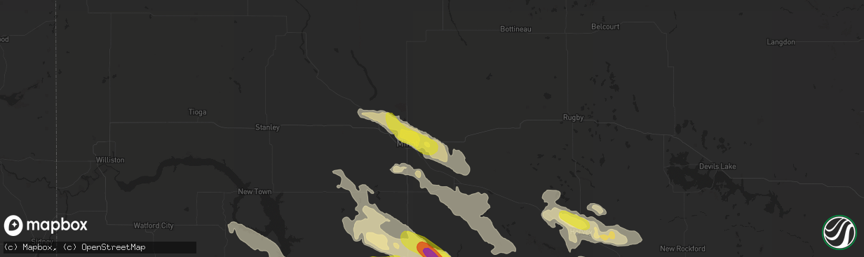 Hail map in Surrey, ND on August 4, 2019