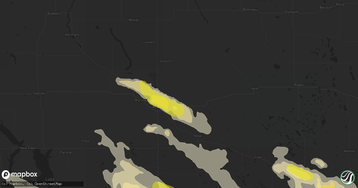 Hail map in Surrey, ND on August 4, 2019