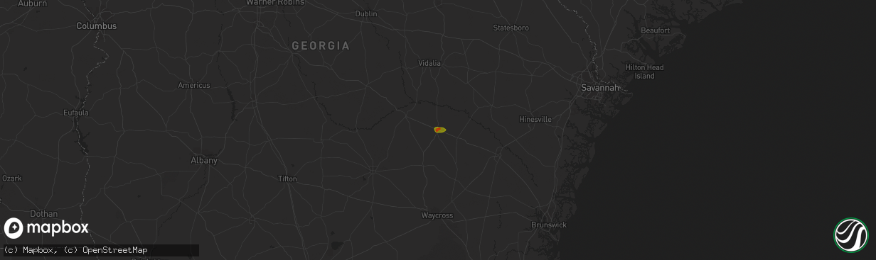 Hail map in Baxley, GA on August 4, 2020