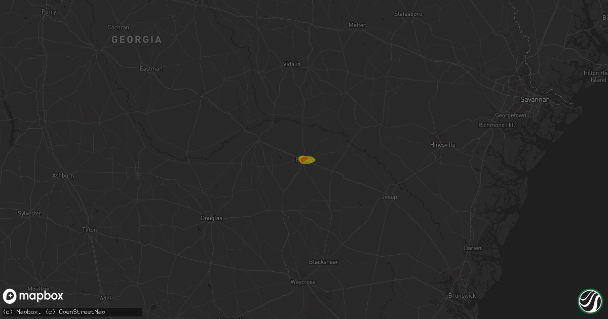 Hail map in Baxley, GA on August 4, 2020