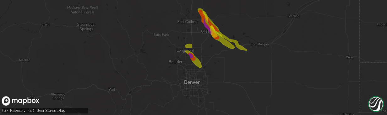 Hail map in Dacono, CO on August 4, 2020