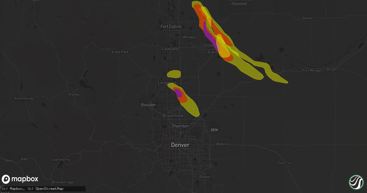 Hail map in Dacono, CO on August 4, 2020