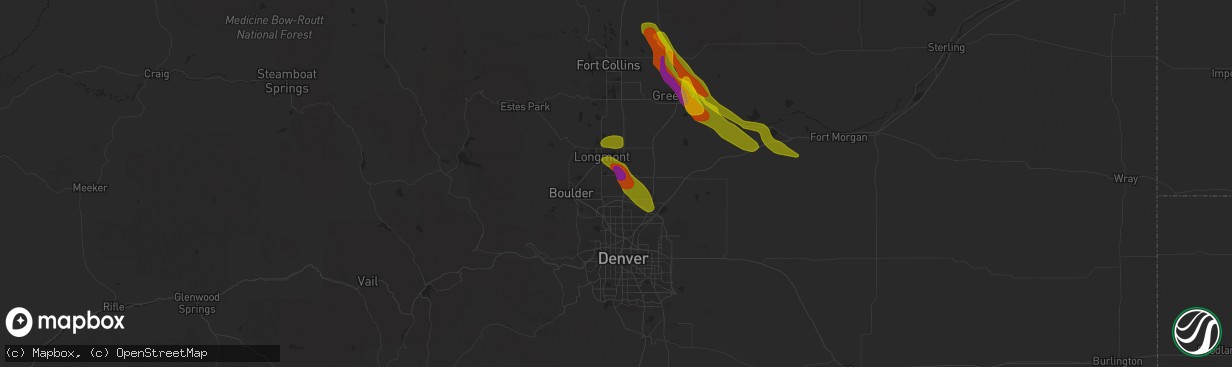 Hail map in Erie, CO on August 4, 2020