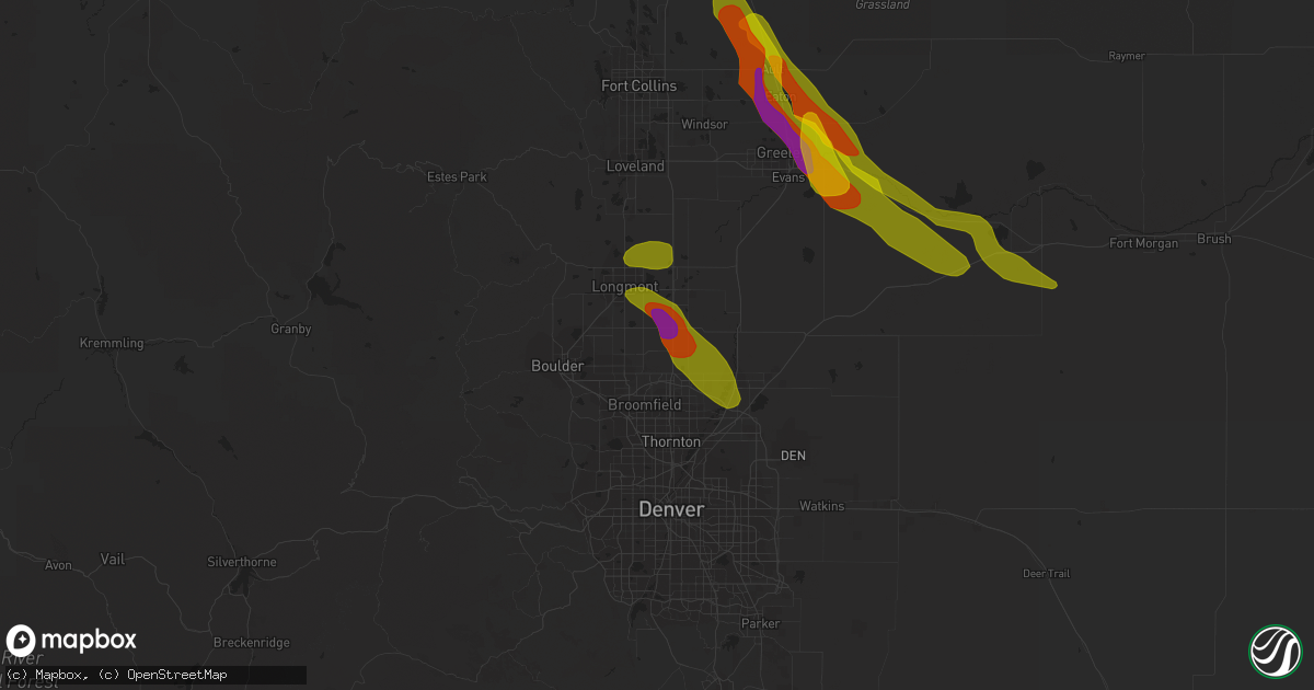 Hail map in Erie, CO on August 4, 2020