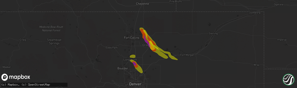 Hail map in Greeley, CO on August 4, 2020