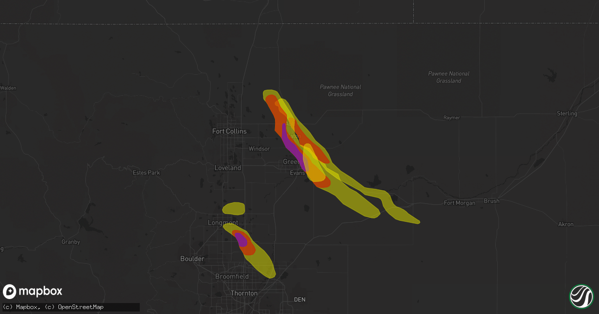 Hail map in Greeley, CO on August 4, 2020