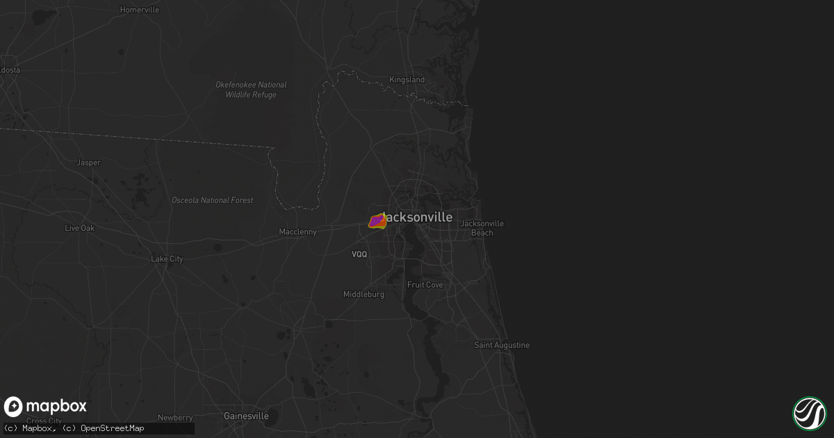 Hail map in Jacksonville, FL on August 4, 2020