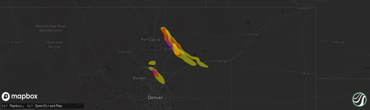 Hail map in Kersey, CO on August 4, 2020