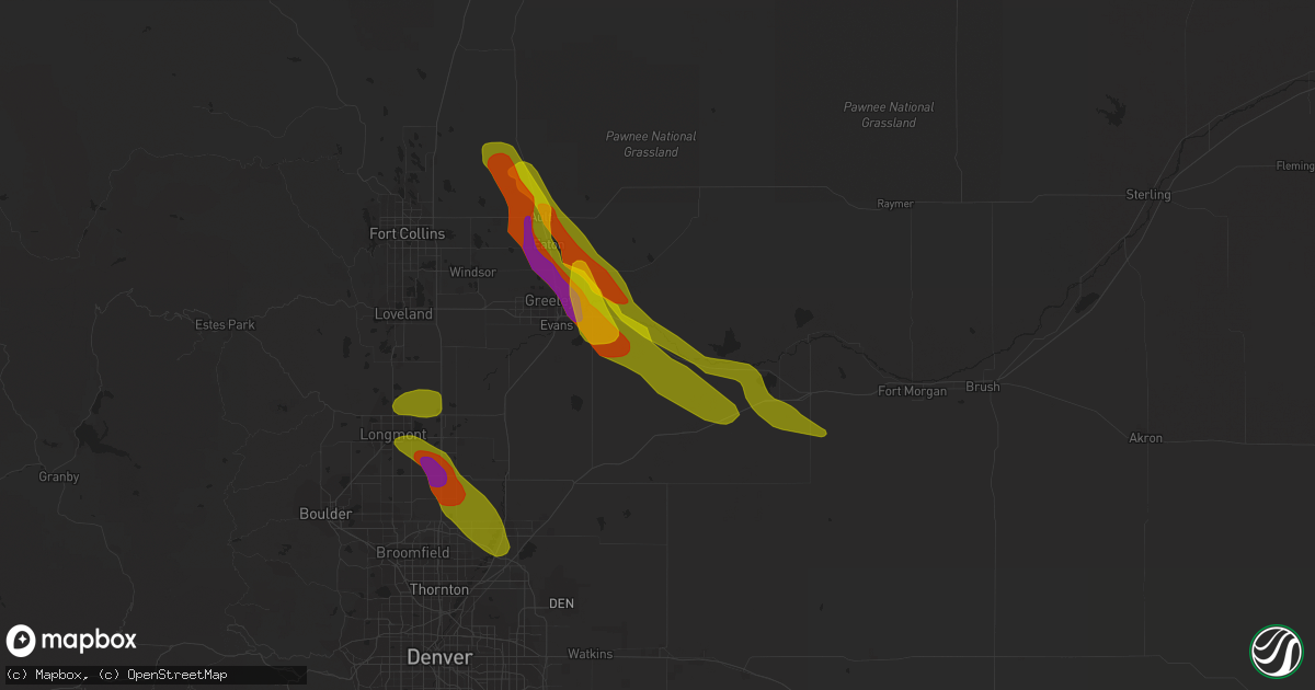 Hail map in Kersey, CO on August 4, 2020