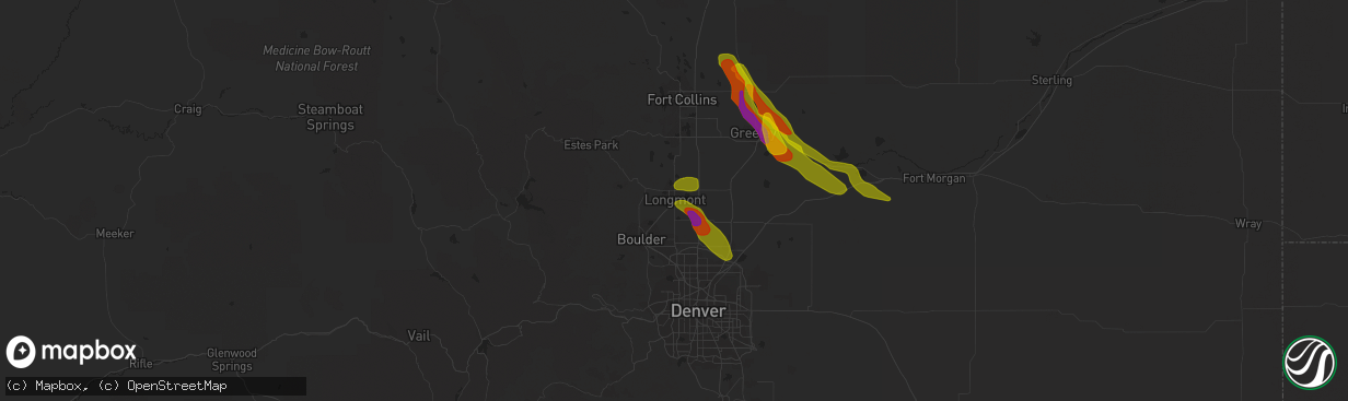 Hail map in Longmont, CO on August 4, 2020