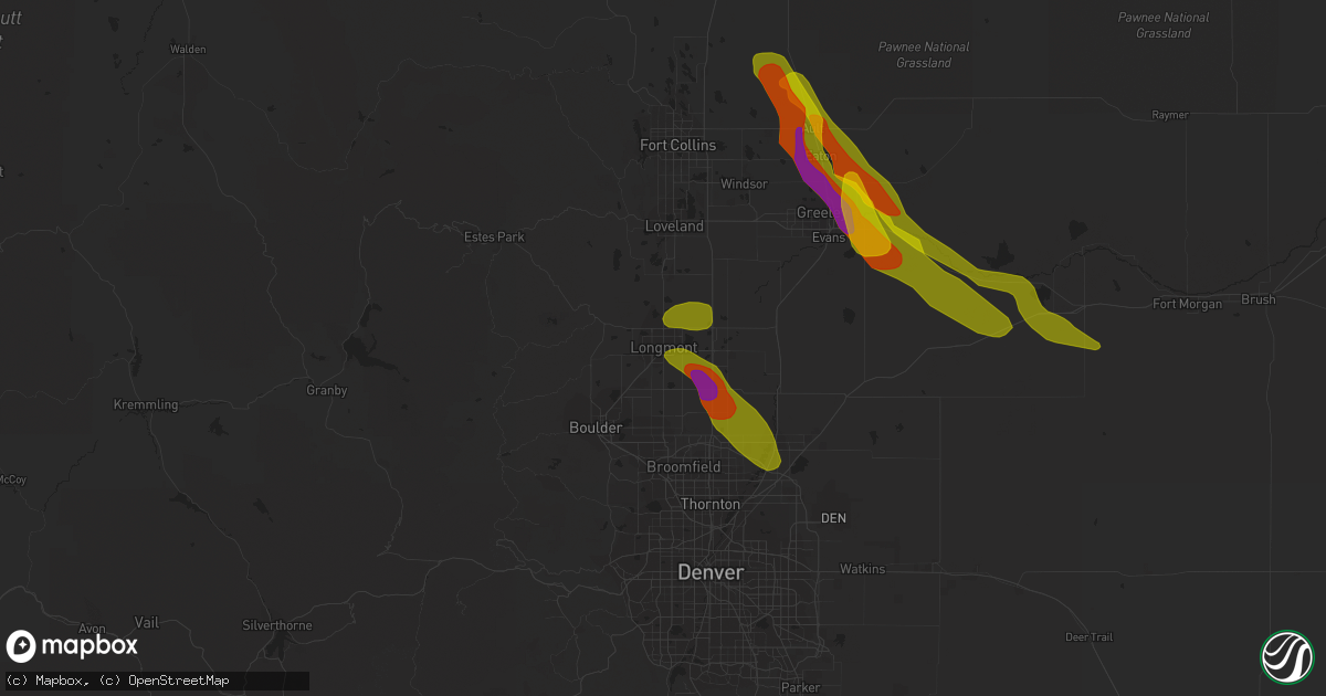 Hail map in Longmont, CO on August 4, 2020