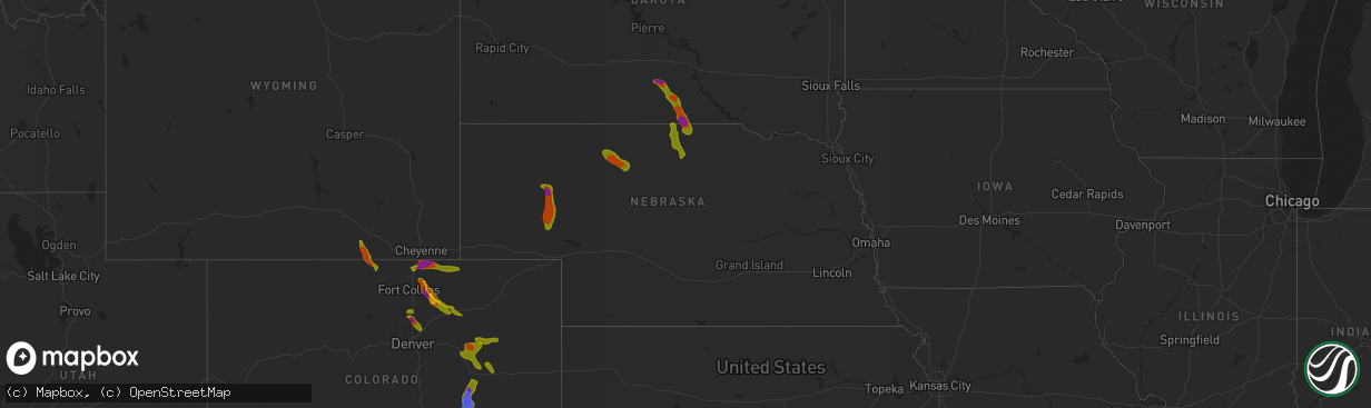 Hail map in Nebraska on August 4, 2020