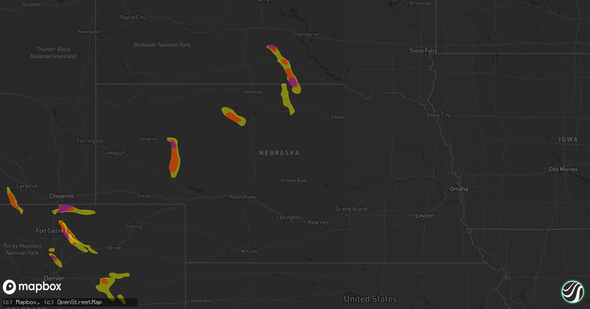 Hail map in Nebraska on August 4, 2020