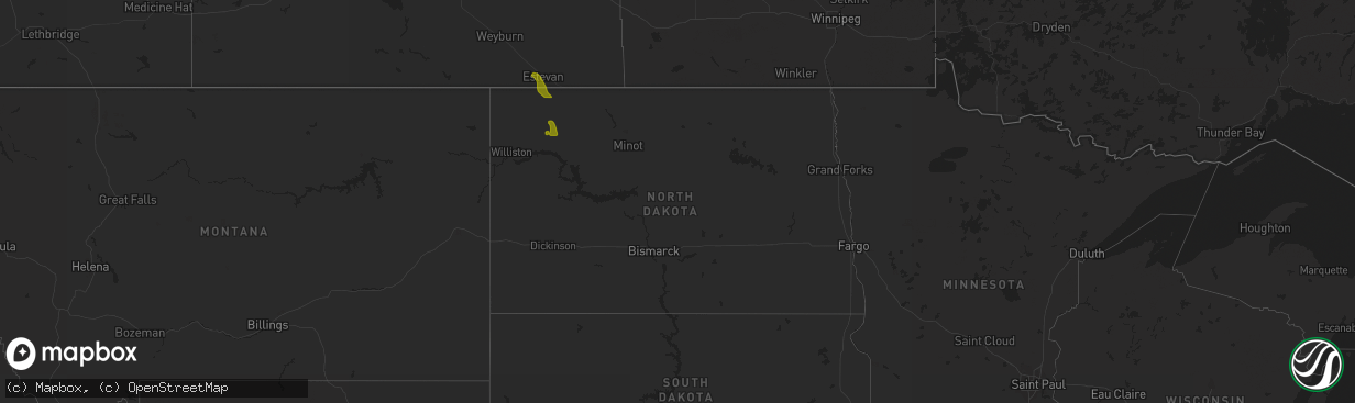 Hail map in North Dakota on August 4, 2020