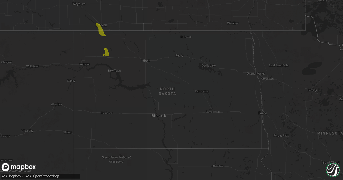 Hail map in North Dakota on August 4, 2020