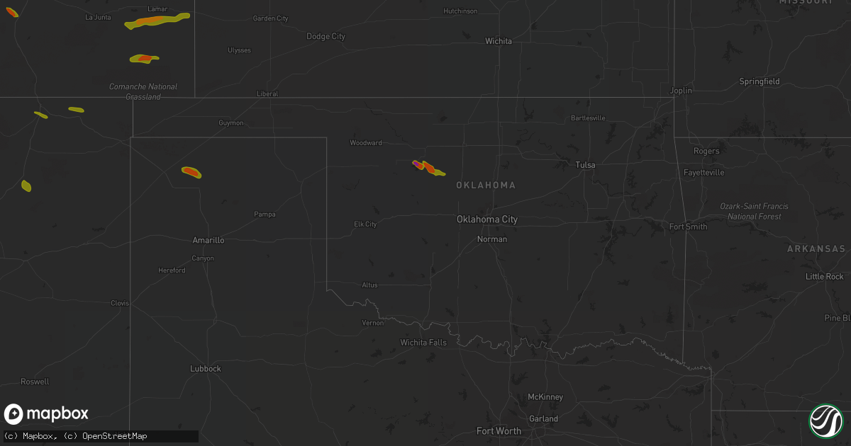 Hail map in Oklahoma on August 4, 2020