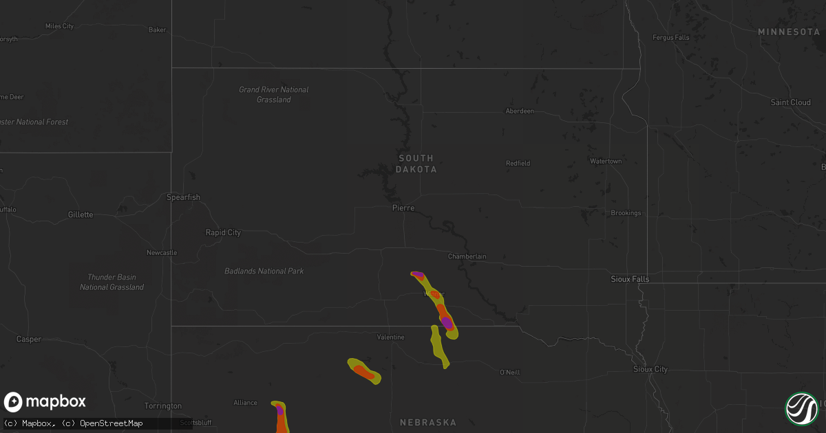 Hail map in South Dakota on August 4, 2020