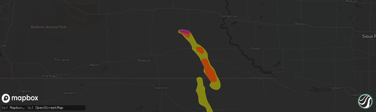 Hail map in Winner, SD on August 4, 2020