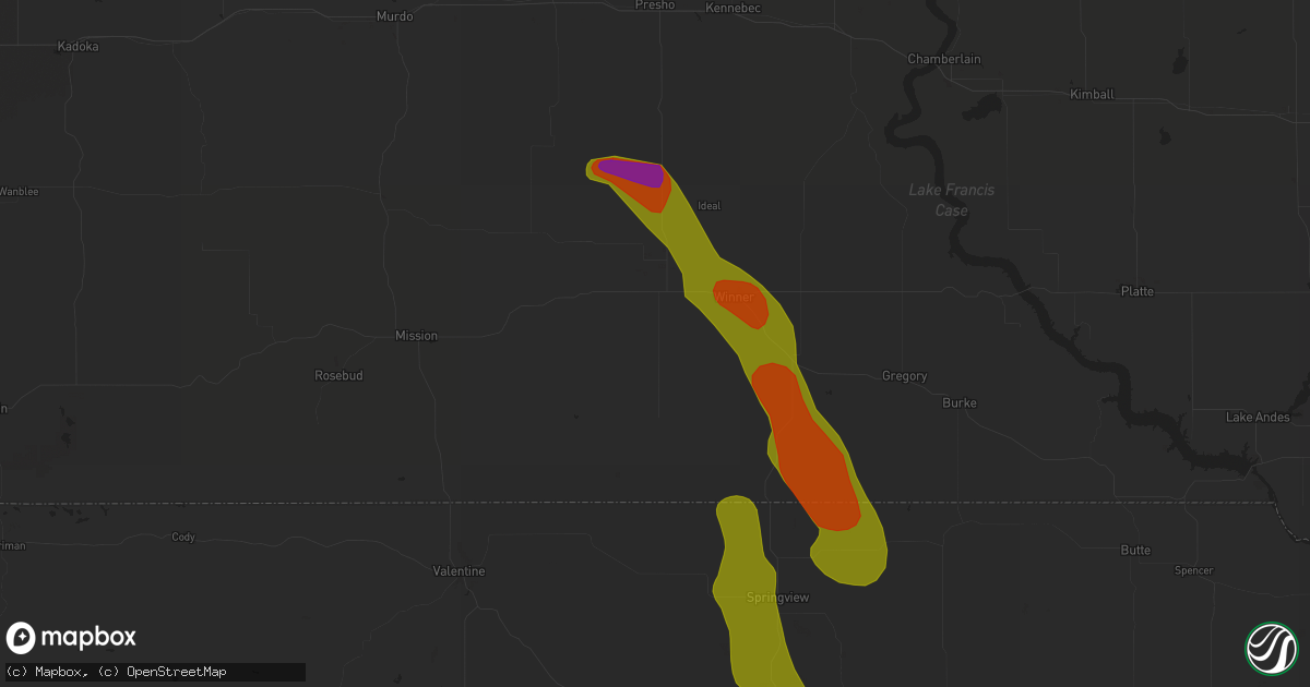 Hail map in Winner, SD on August 4, 2020