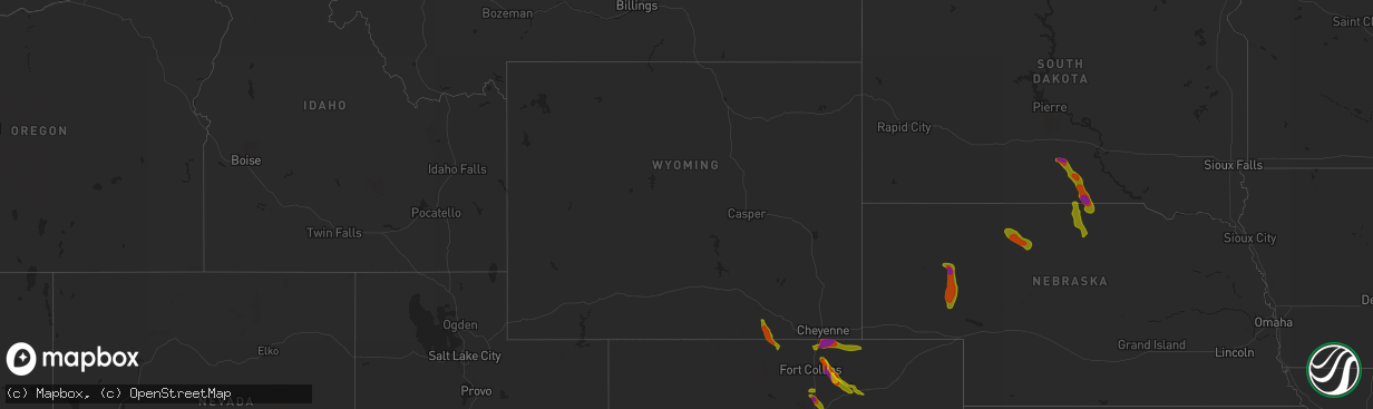 Hail map in Wyoming on August 4, 2020