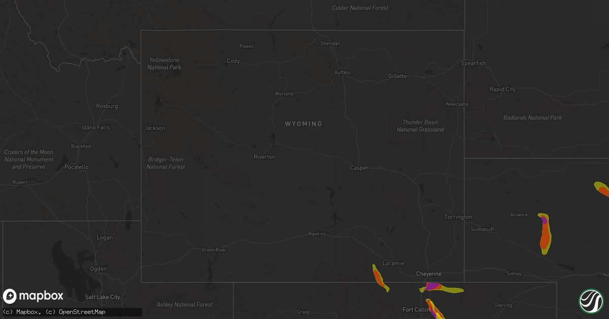 Hail map in Wyoming on August 4, 2020