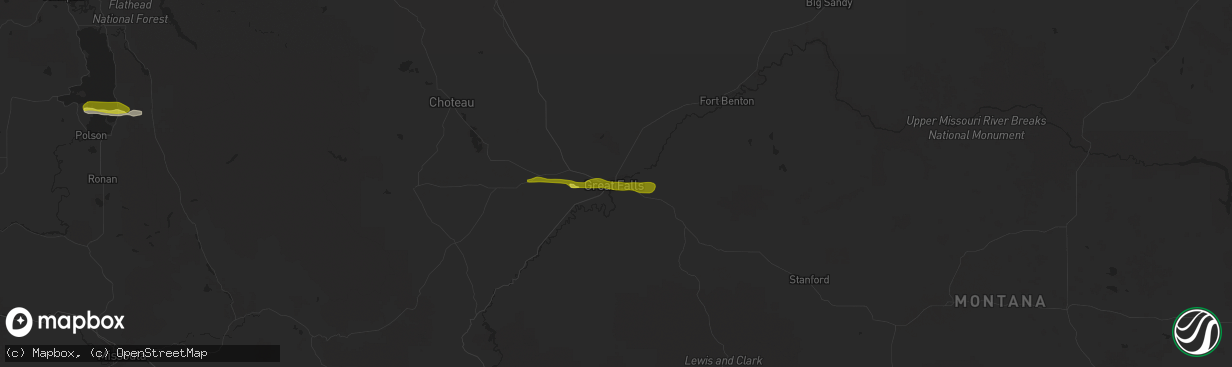 Hail map in Great Falls, MT on August 4, 2021