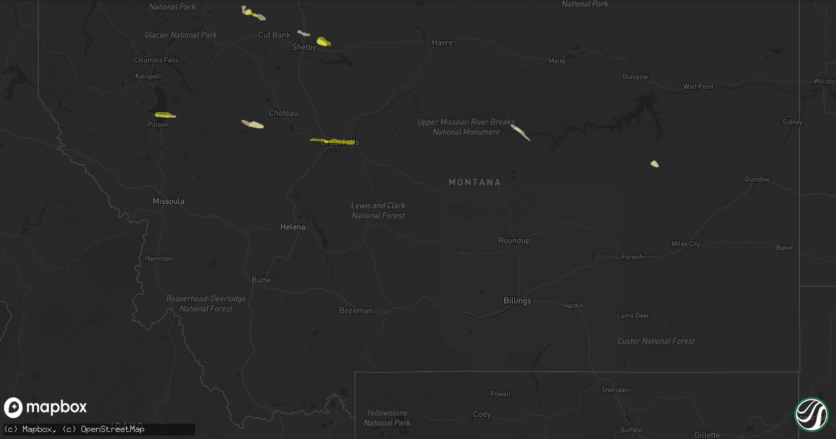 Hail map in Montana on August 4, 2021