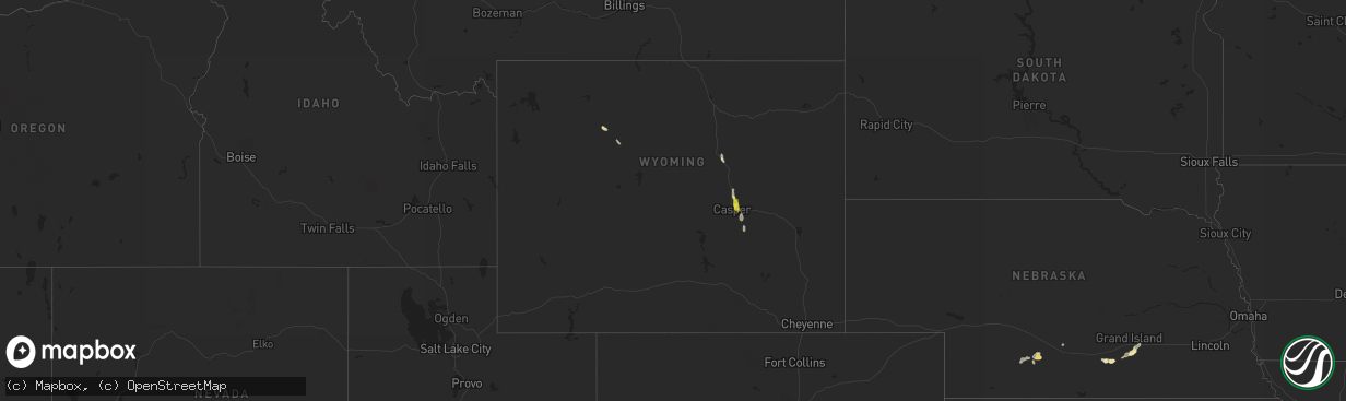 Hail map in Wyoming on August 4, 2021