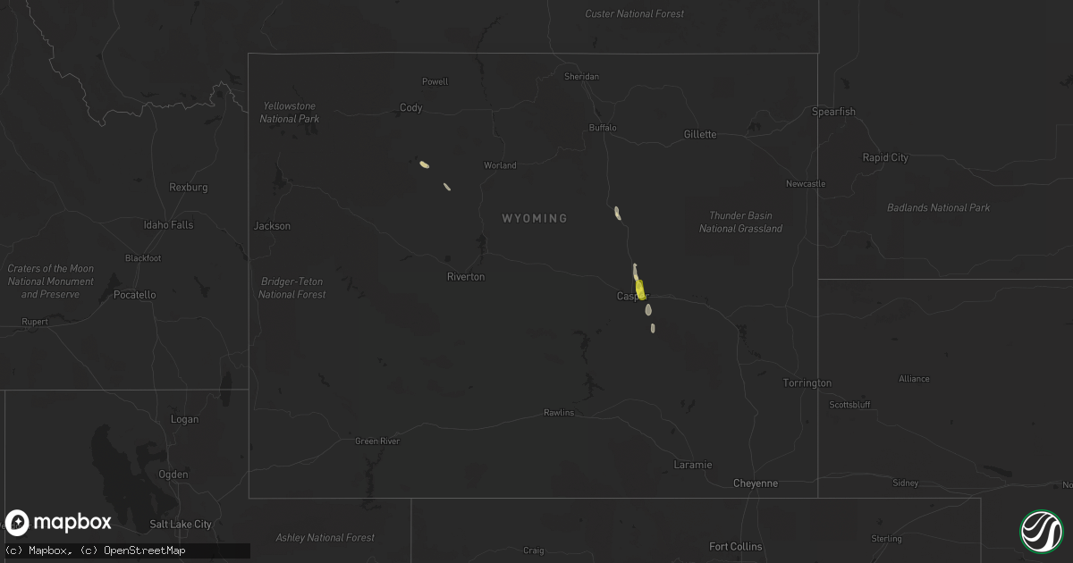 Hail map in Wyoming on August 4, 2021