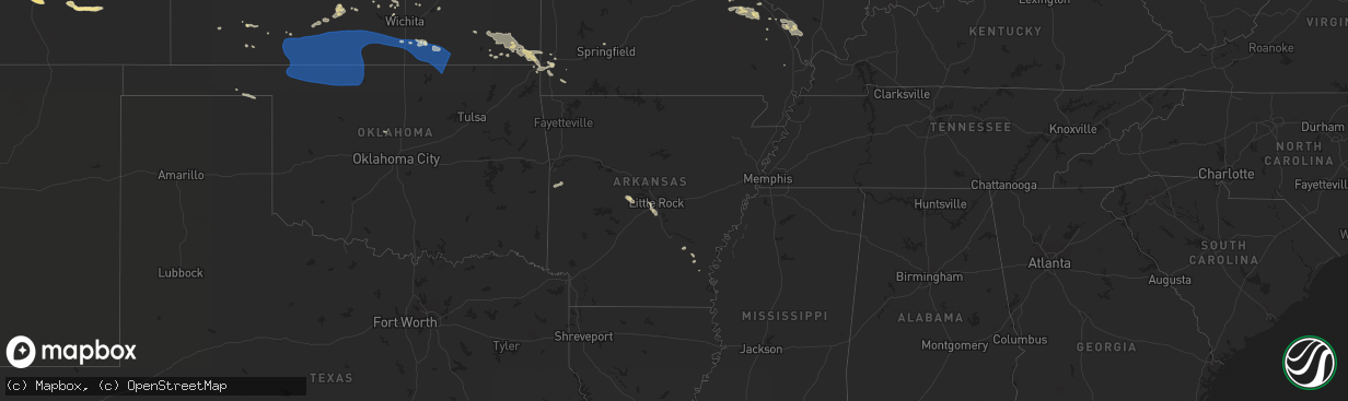 Hail map in Arkansas on August 4, 2023