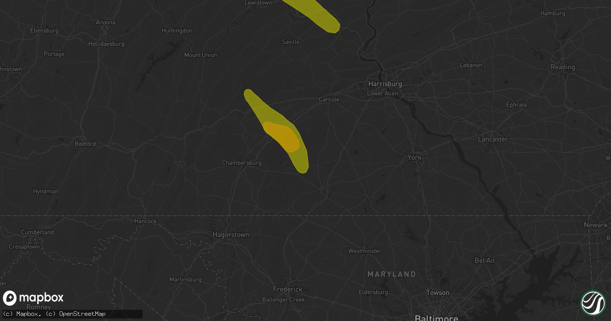 Hail map in Biglerville, PA on August 4, 2023