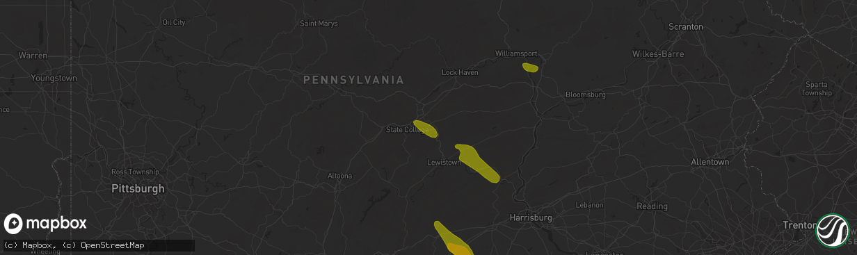 Hail map in Centre Hall, PA on August 4, 2023