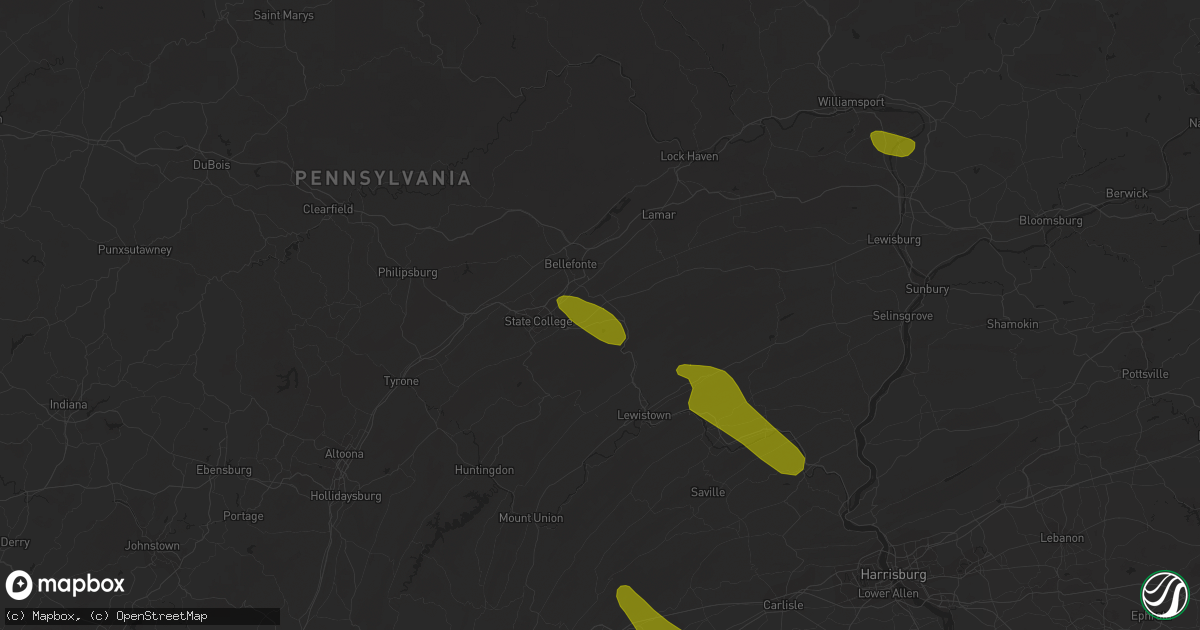 Hail map in Centre Hall, PA on August 4, 2023
