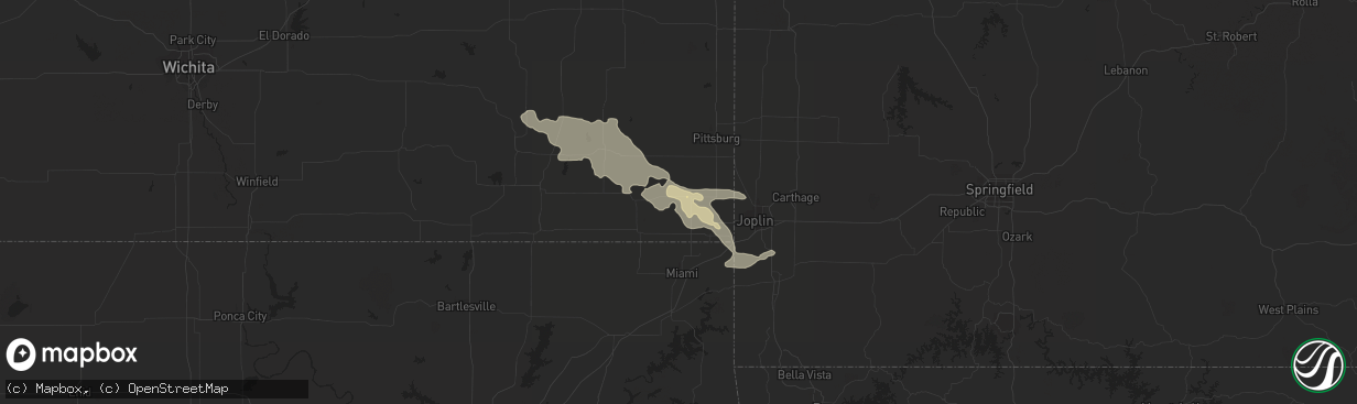 Hail map in Columbus, KS on August 4, 2023