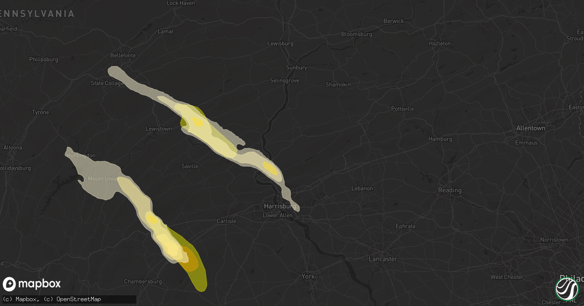 Hail map in Halifax, PA on August 4, 2023