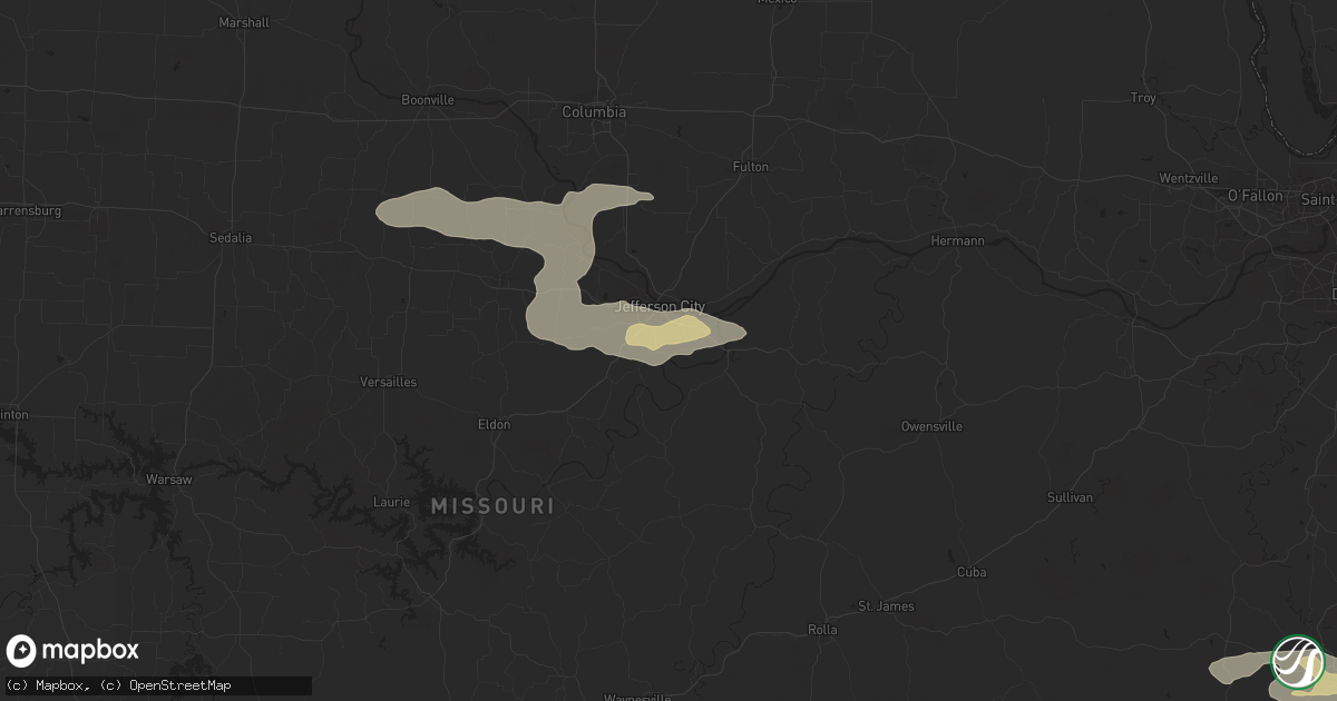 Hail map in Jefferson City, MO on August 4, 2023