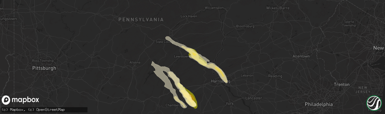 Hail map in Mifflintown, PA on August 4, 2023