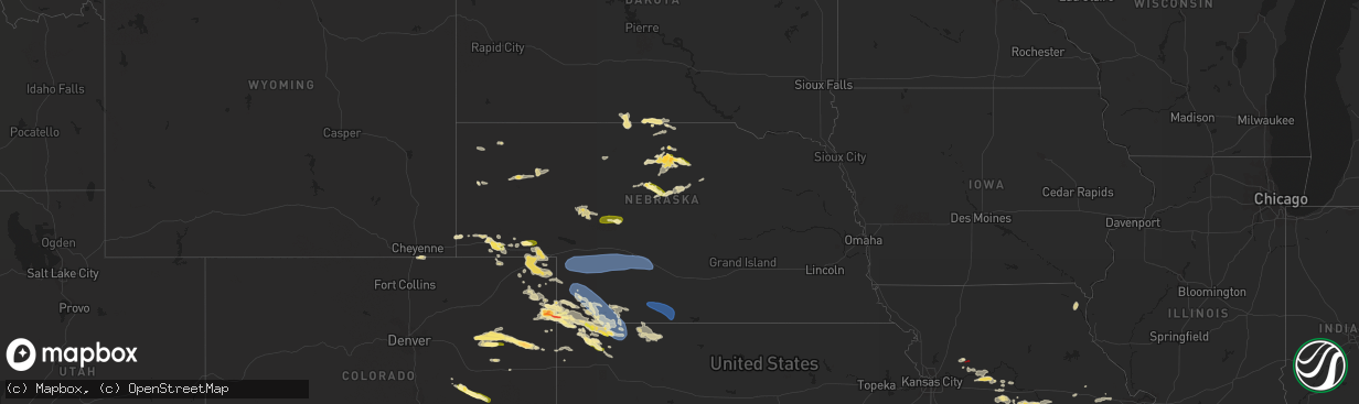 Hail map in Nebraska on August 4, 2023