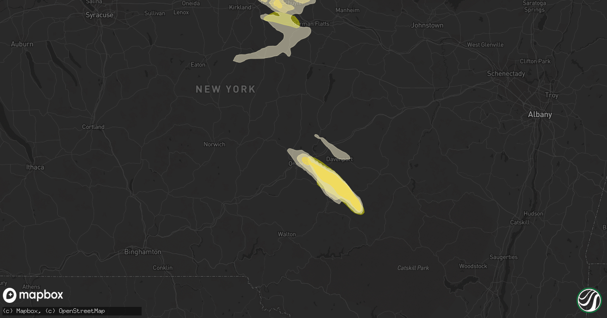 Hail map in Oneonta, NY on August 4, 2023
