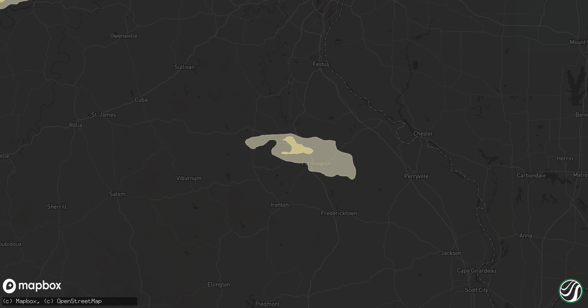 Hail map in Park Hills, MO on August 4, 2023
