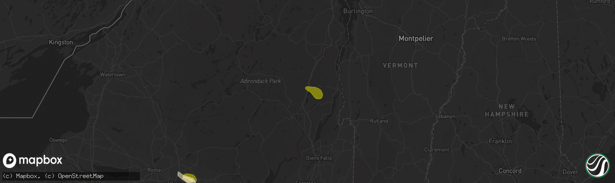 Hail map in Schroon Lake, NY on August 4, 2023