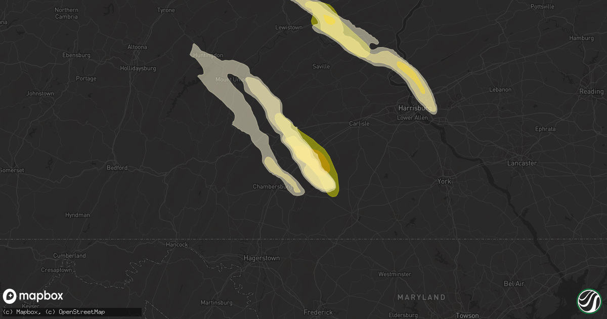 Hail map in Shippensburg, PA on August 4, 2023